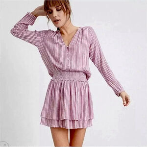 Rails Jasmine Mini Dress MED Lucia Red Stripe Tiered Hem Smocked Valentines Day